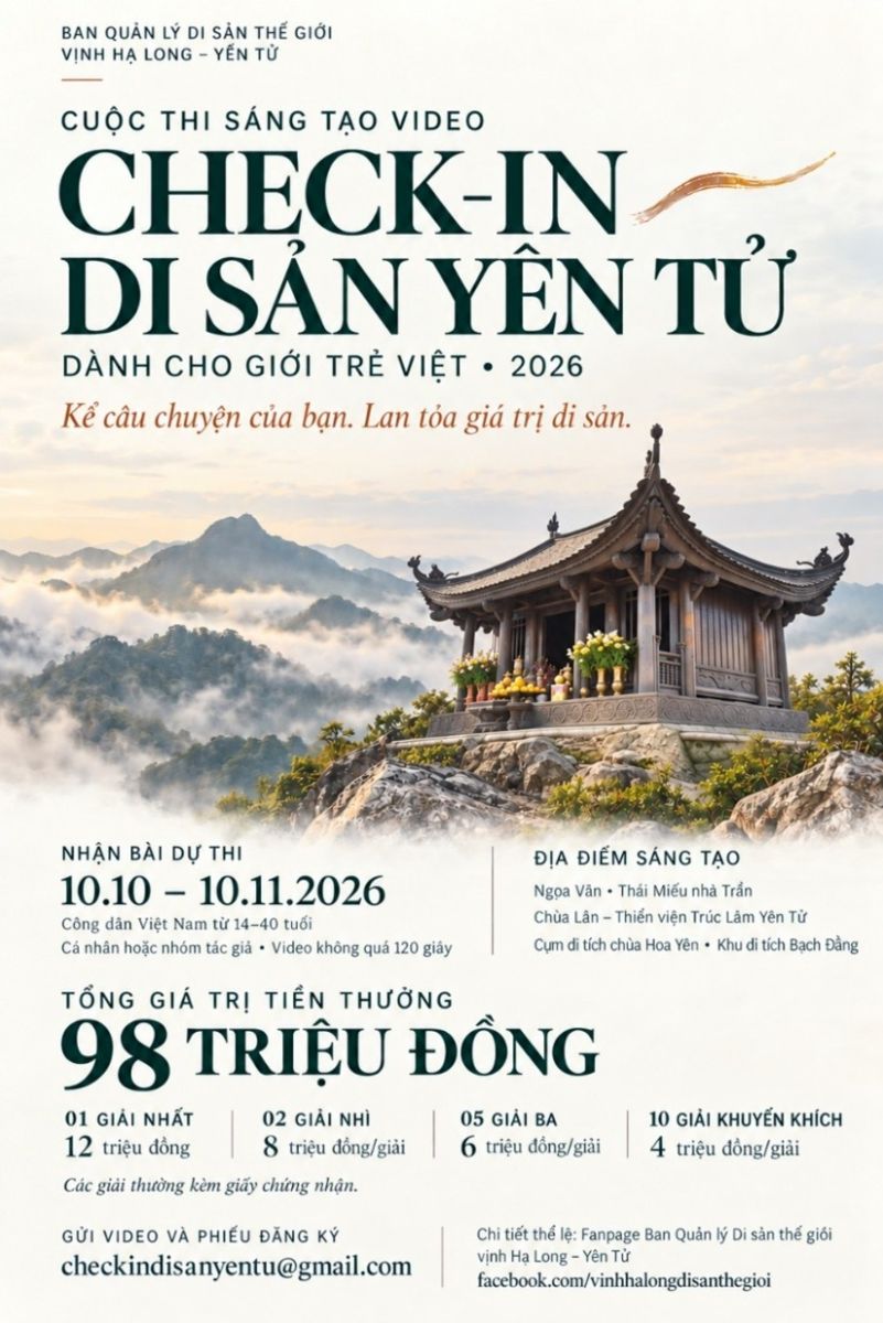 Cuộc thi sáng tạo video “Check-in Di sản Yên Tử” dành cho giới trẻ Việt năm 2026