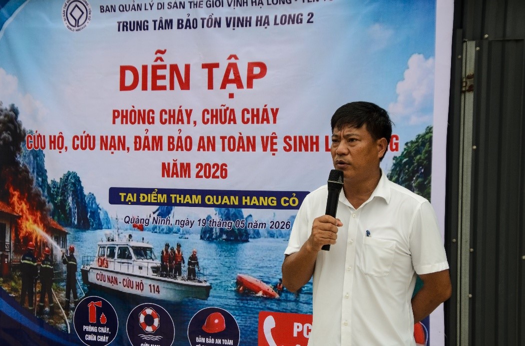 Thực tập phương án phòng cháy chữa cháy, phòng chống thiên tai, tìm kiếm cứu nạn, đảm bảo an toàn vệ sinh lao động năm 2026 trên vịnh Hạ Long